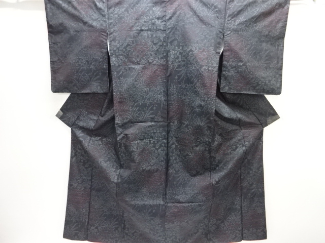 JAPANESE KIMONO / SILK / DORO OSHIMA TSUMUGI / WOVEN FLORAL PLANTS